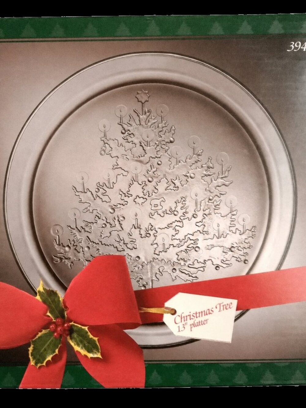 Christmas Tree Glass Platter 13 Inch Holiday Serving Dish in Box